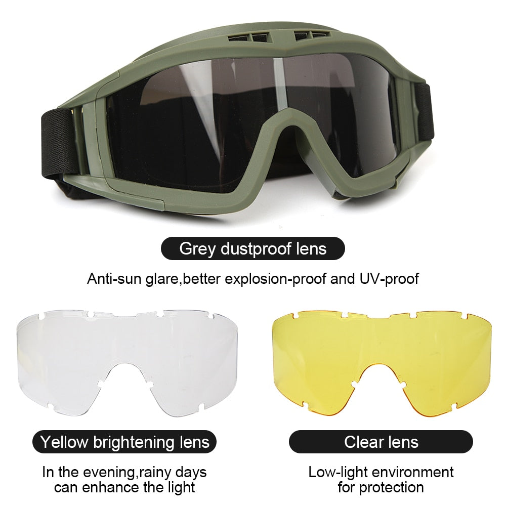 Goggles 3 Lens Windproof Dustproof  CS Safe Protection - layztactical
