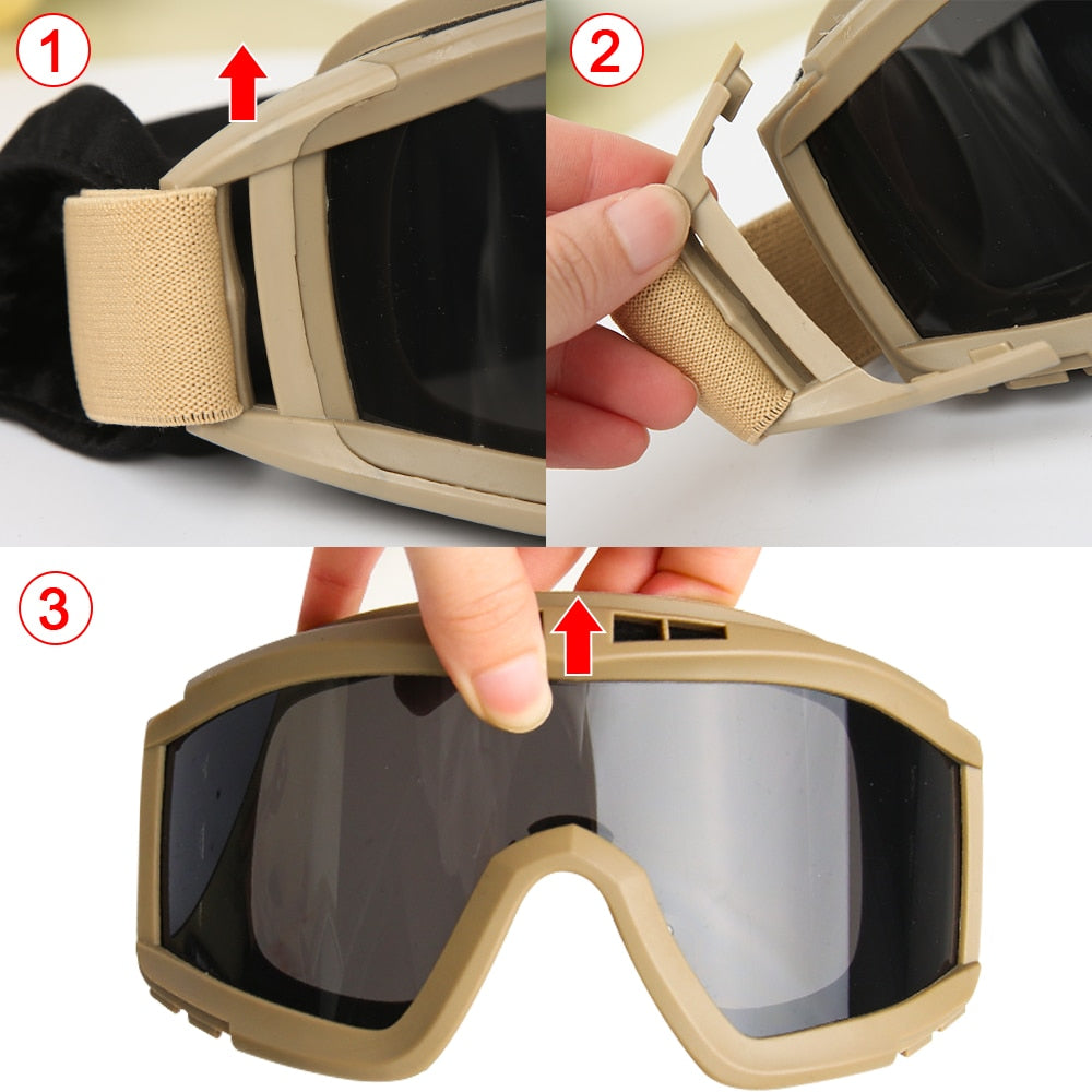 Goggles 3 Lens Windproof Dustproof  CS Safe Protection - layztactical