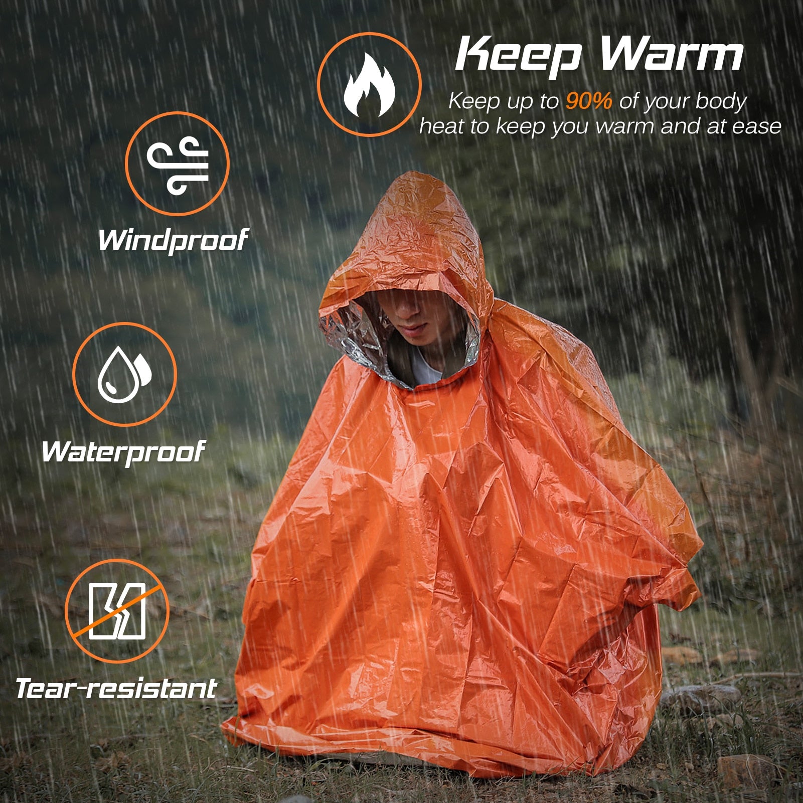 4 Pack Emergency Rain Poncho Thermal Blanket Poncho Weather Proof Outdoor Survival Camping Gear - layztactical