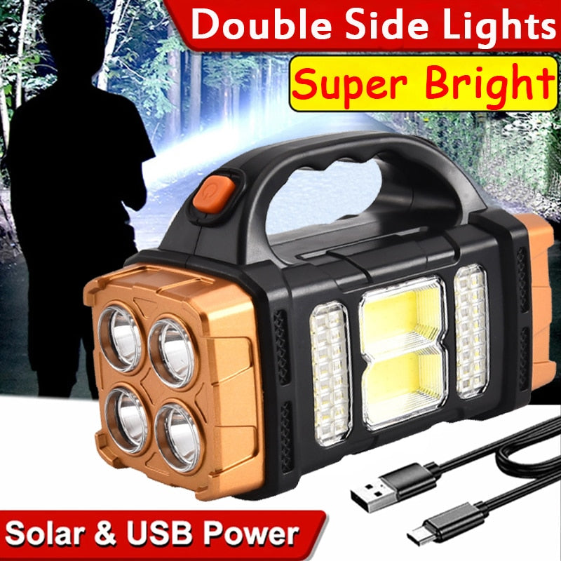 Solar LED Flashlight Work Lights USB